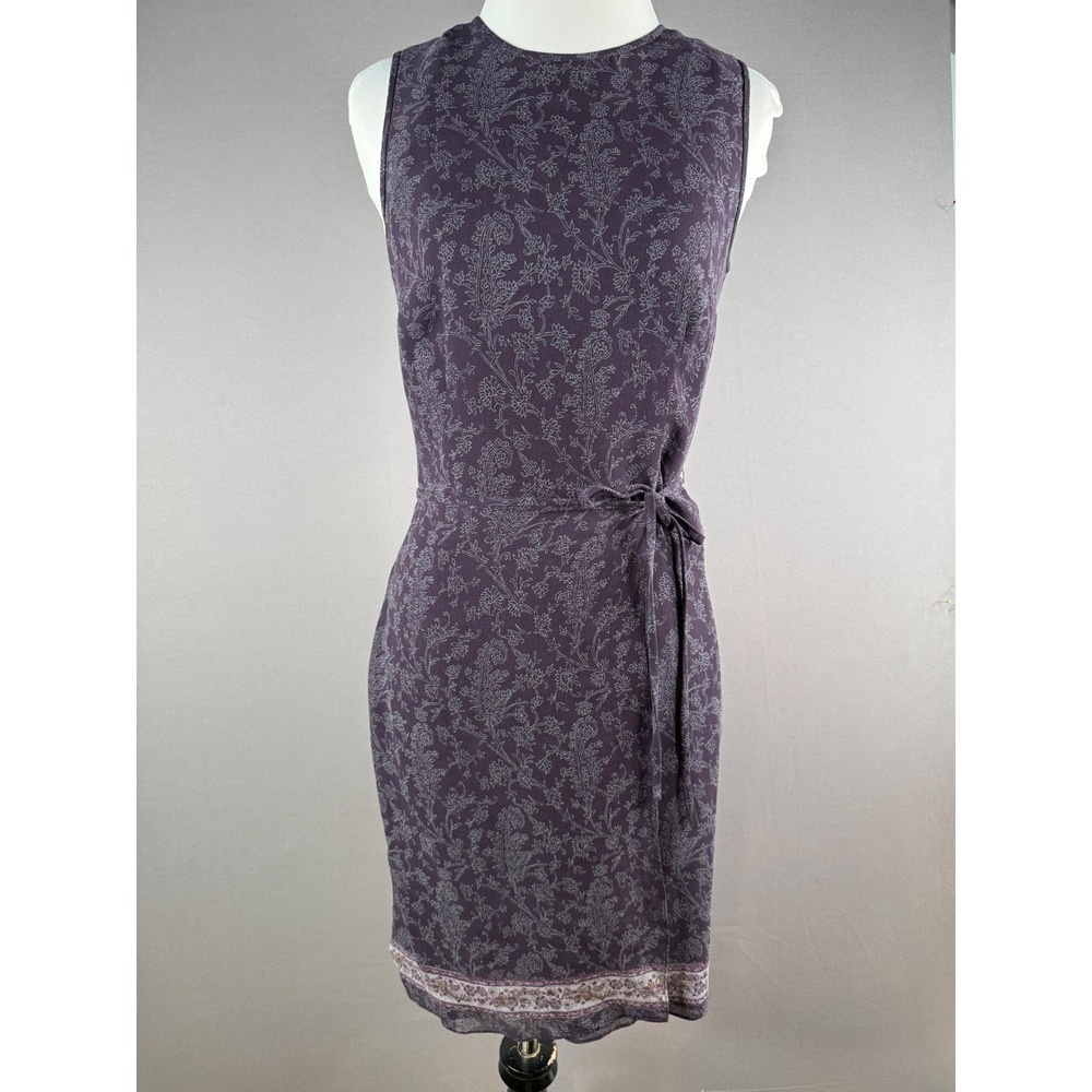 Ann Taylor Wrap Dress Women 4 Purple Silk Floral Paisley Sleeveless Knee Length